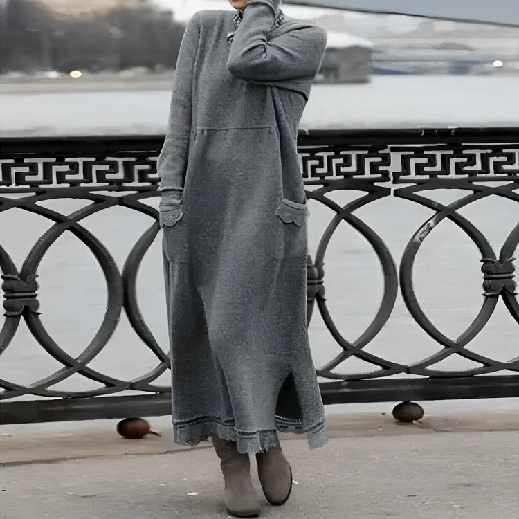 comfortable winter dress Long Hooded Maxi Dress, Winter Hoodie Sweatshirt Dress