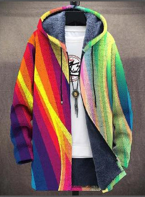 Multicolored rainbow art-print hoodie with fleece-lined hood, front pocket, drawstrings