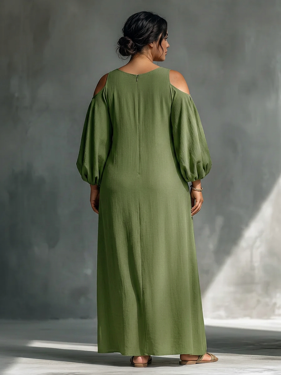 Anika | Green Off-Shoulder Puff Sleeve Maxi Dress