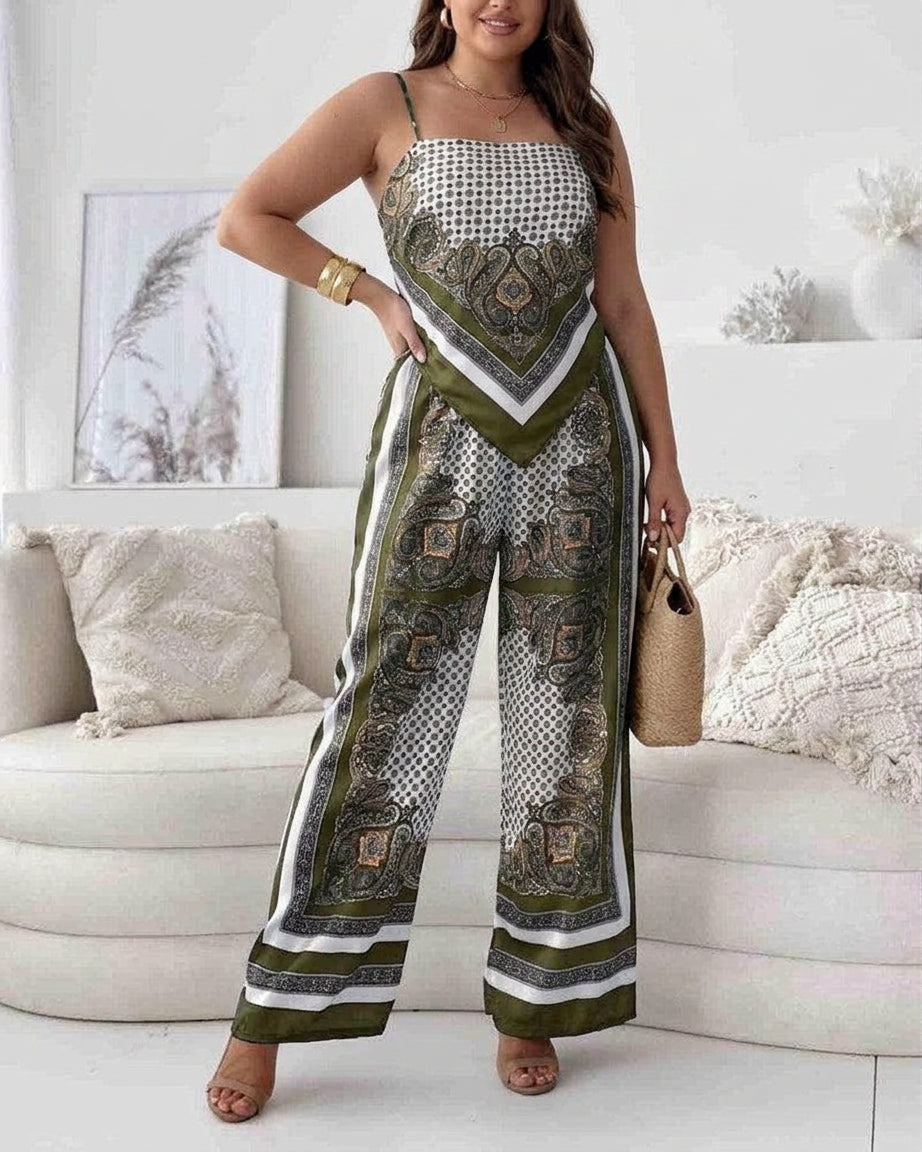 Helen | Vacation Ready Stylish Lace-Up Vest & Pants Two-Piece Set Dress