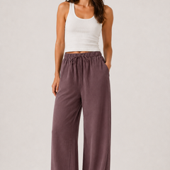 Brennan wide-leg pants in dusty lilac, elastic waist and relaxed wide legs