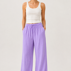 Brennan wide-leg pants in light purple, elastic waist and flowing wide legs