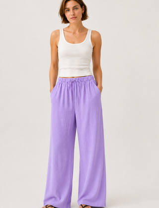Brennan wide-leg pants in light purple, elastic waist and flowing wide legs