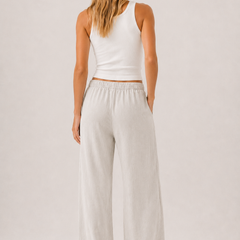 Brennan pants light off-white, elastic waist and flowing wide legs