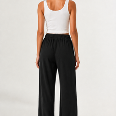 Brennan wide-leg pants in black, full-length flowy legs with elastic waistband