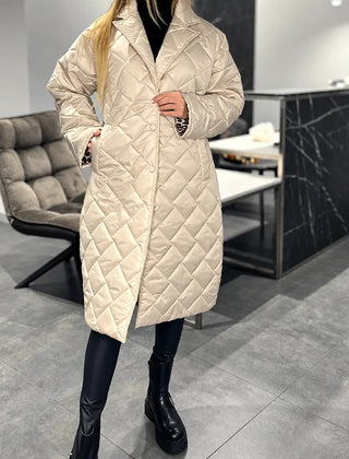 Kendall beige quilted coat with leopard-print lining at the cuffs