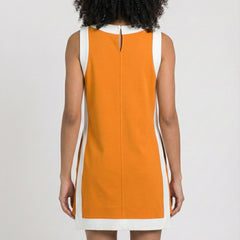 Orange sleeveless tunic dress with white side stripes and back neckline keyhole seam