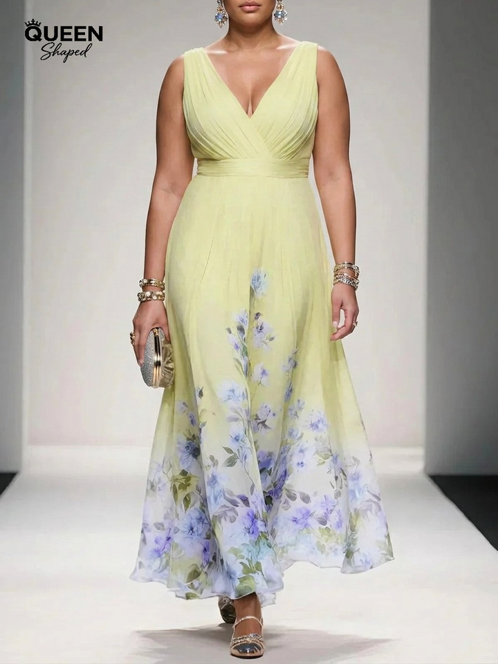Rose | Light Blue Floral Chiffon V-Neck Maxi Dress