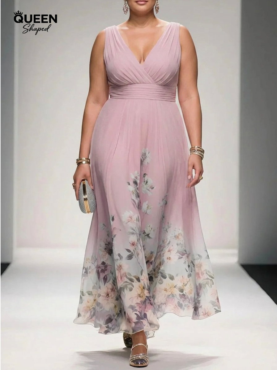 Rose | Light Blue Floral Chiffon V-Neck Maxi Dress