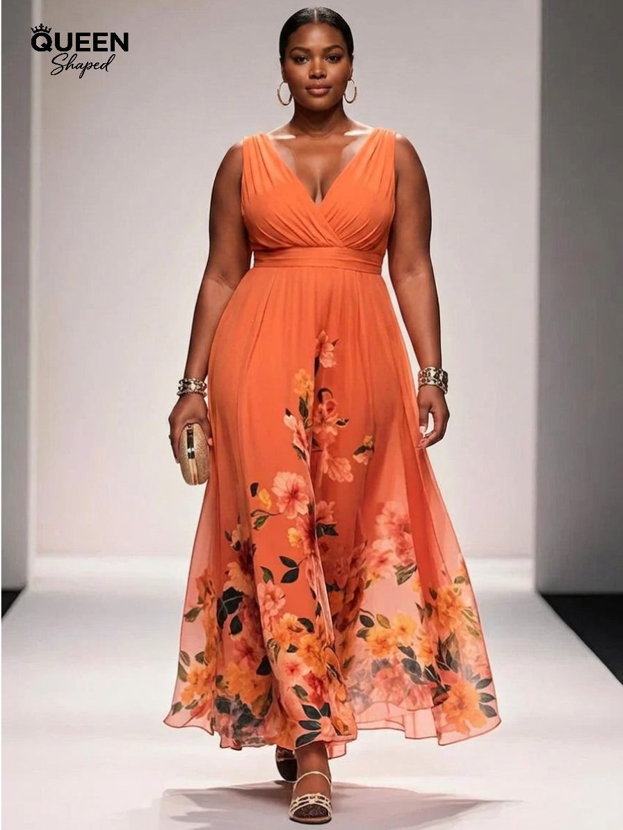 Rose | Light Blue Floral Chiffon V-Neck Maxi Dress