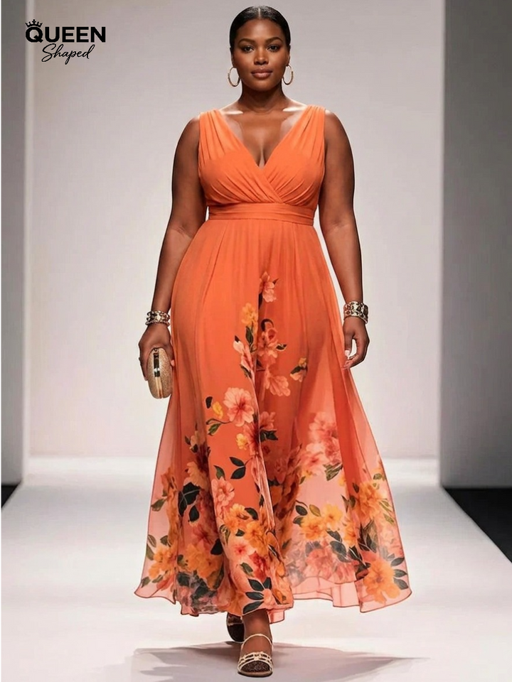 Rose | Light Blue Floral Chiffon V-Neck Maxi Dress