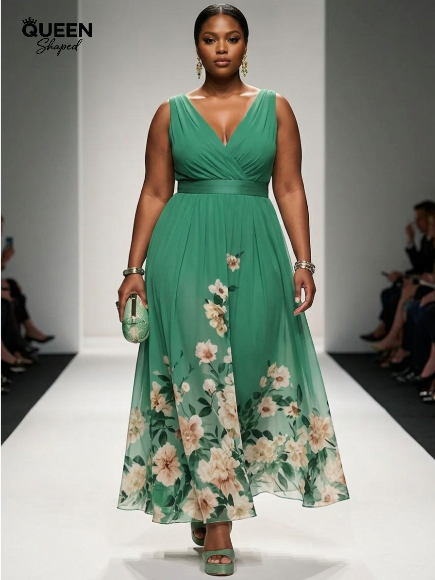 Rose | Light Blue Floral Chiffon V-Neck Maxi Dress