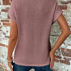 Women's mauve sweetheart round-neck short-sleeve knit T-shirt, back view