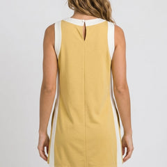Game day set dress back view, sleeveless yellow with white side panels