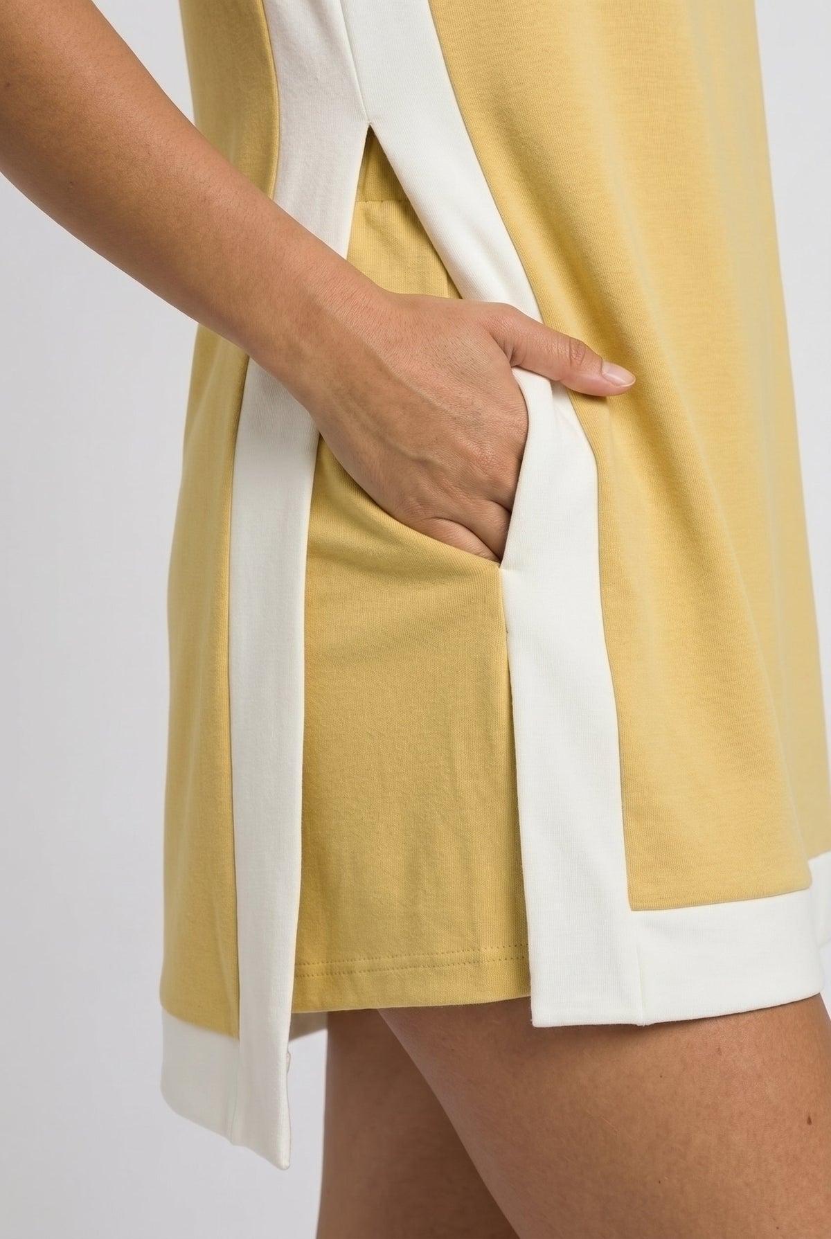 Game day set dress detail, yellow front with long white side panel
